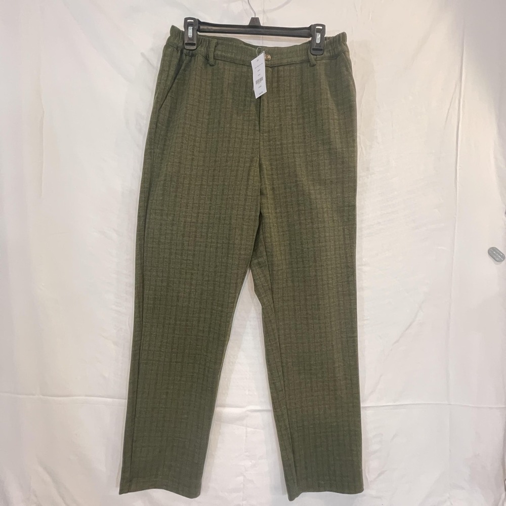 Willow + Root Pants Womens Large Olive‎ Textured Plaid Stretch Trousers Casual